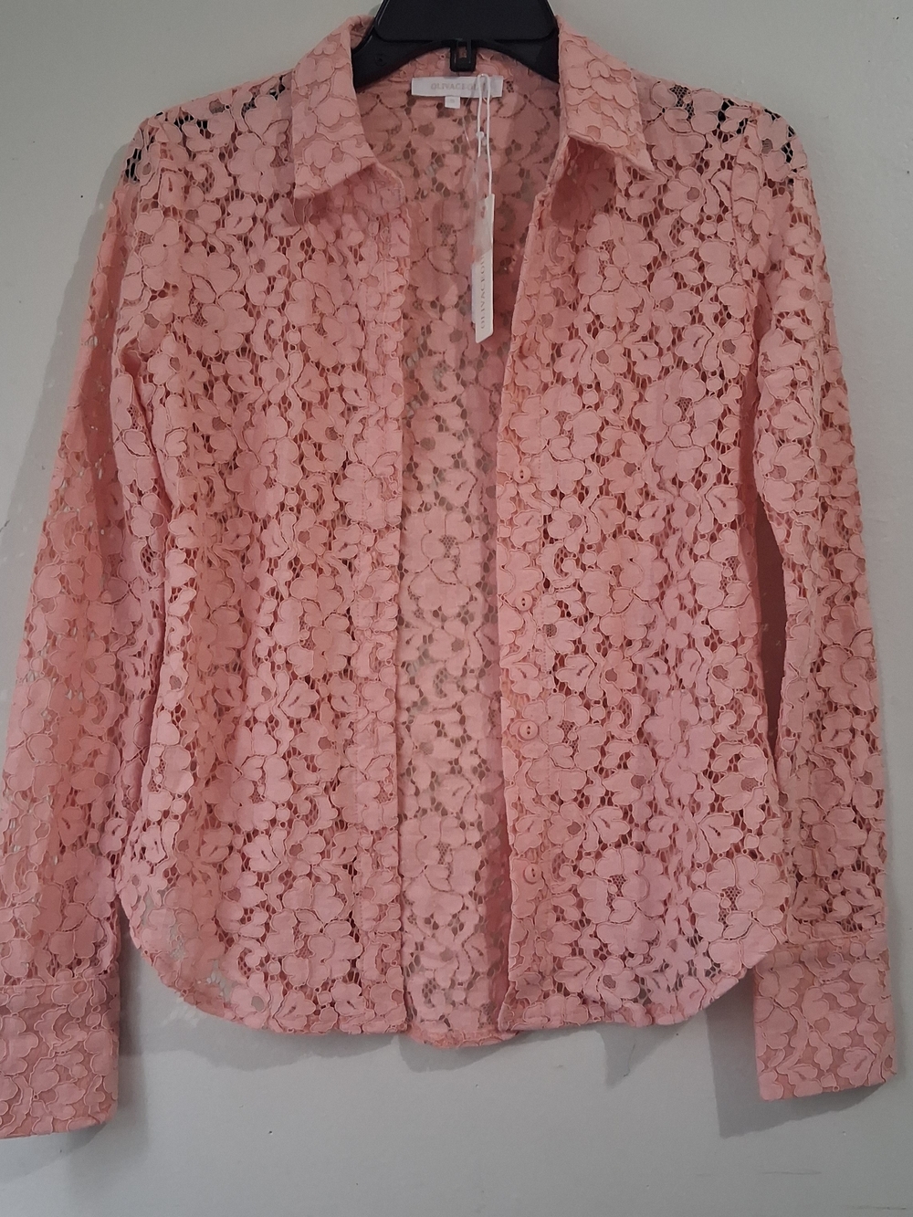 OLIVACEOUS NWT Coquette Pink Sheer Floral Lace Button Down Blouse Top Small